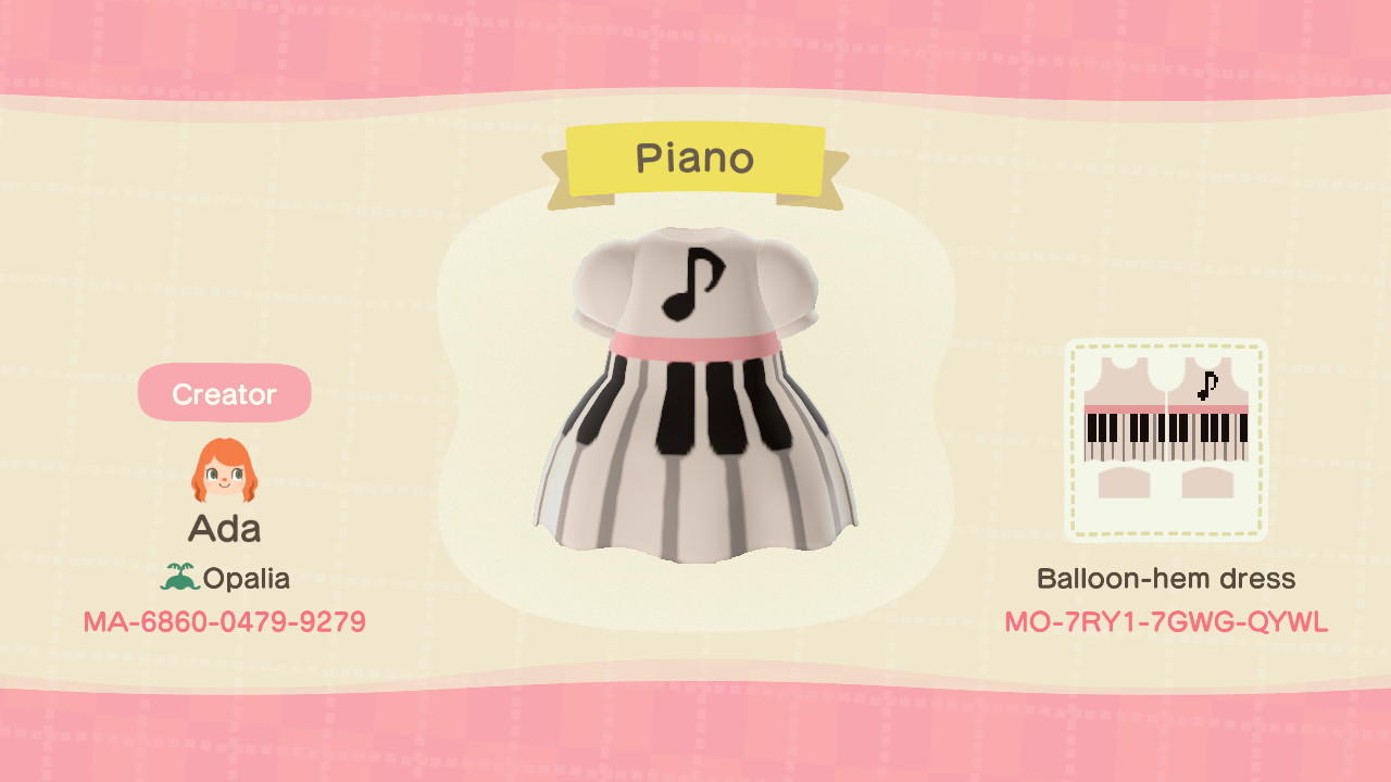 Animal Crossing Design Code: MO-7RY1-7GWG-QYWL Paino