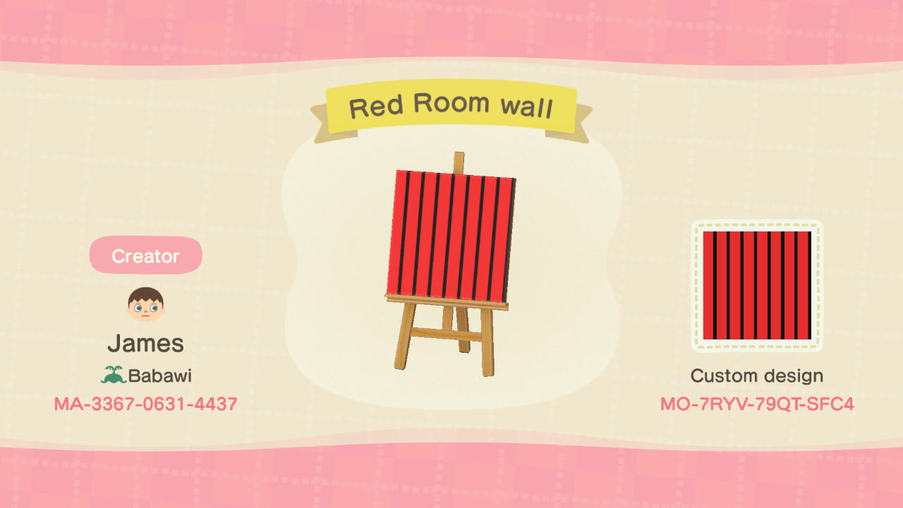 Animal Crossing Design Code: MO-7RYV-79QT-SFC4 Red Room wall