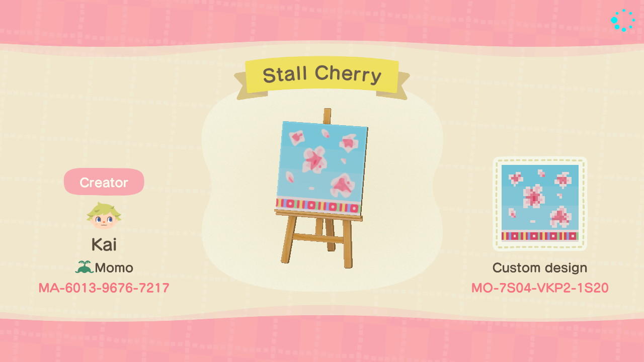 Animal Crossing Design Code: MO-7S04-VKP2-1S20 Stall Cherry