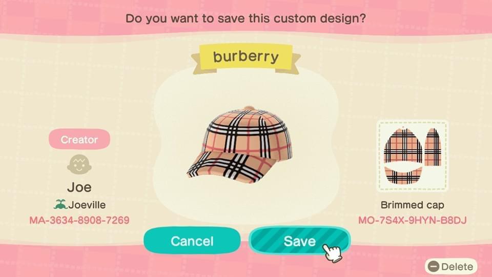 Animal Crossing Design Code: MO-7S4X-9HYN-B8DJ burberry