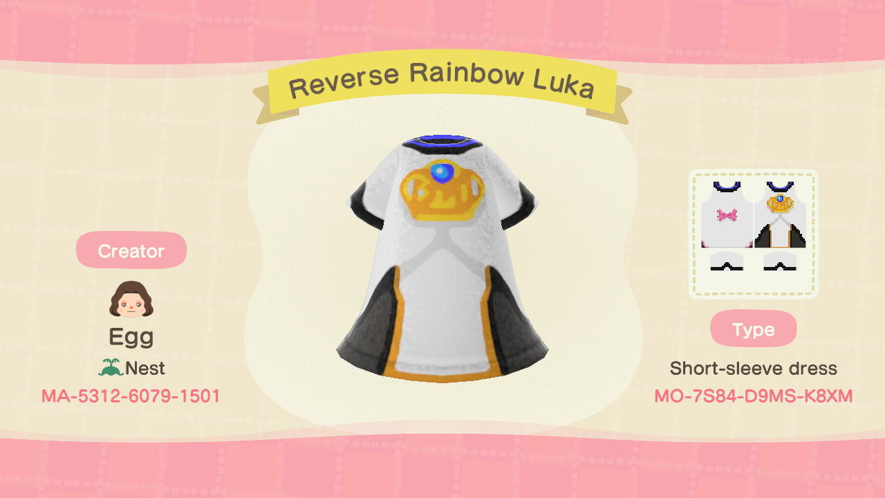 Animal Crossing Design Code: MO-7S84-D9MS-K8XM Reverse Rainbow Luka