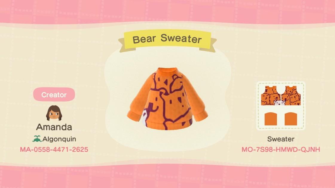 Animal Crossing Design Code: MO-7S98-HMWD-QJNH Bear Sweater