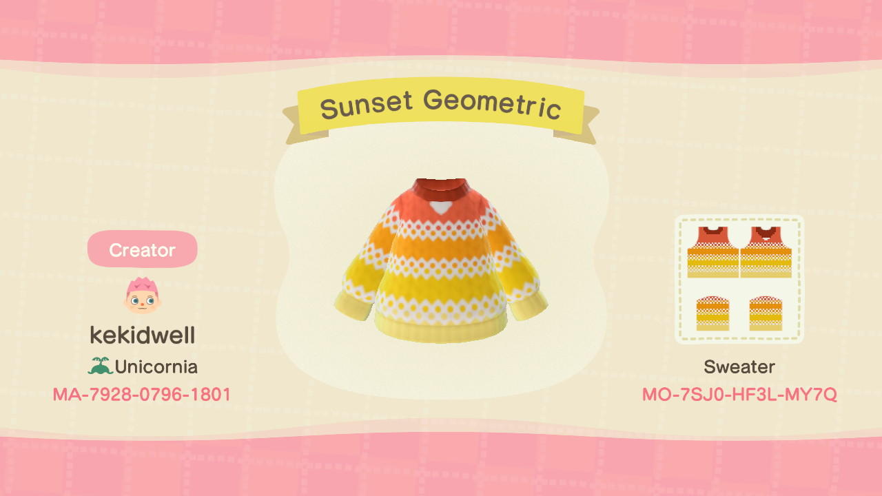 Animal Crossing Design Code: MO-7SJ0-HF3L-MY7Q Sunset Geometric