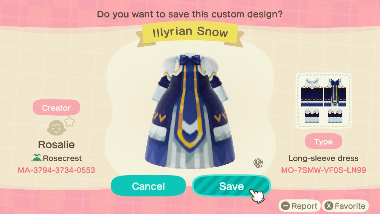 Animal Crossing Design Code: MO-7SMW-VF0S-LN99 Illyrian Snow