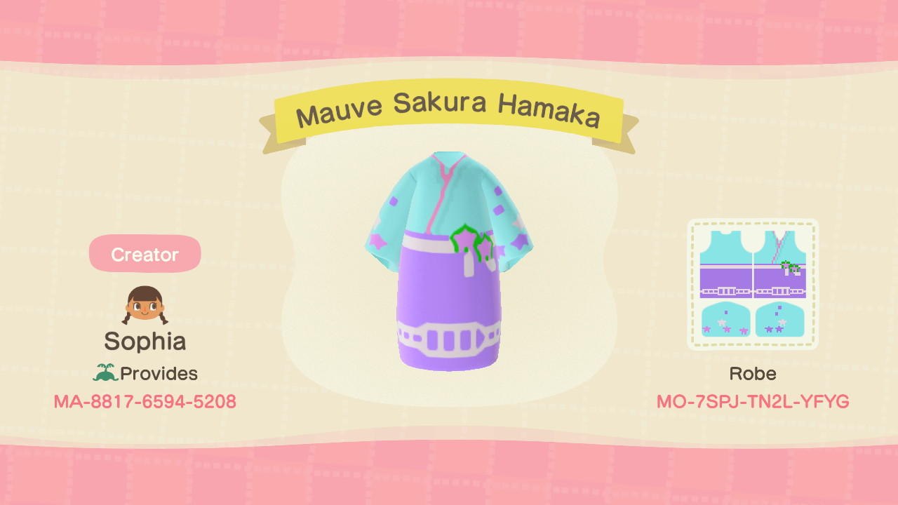 Animal Crossing Design Code: MO-7SPJ-TN2L-YFYG Mauve Sakura Hakama