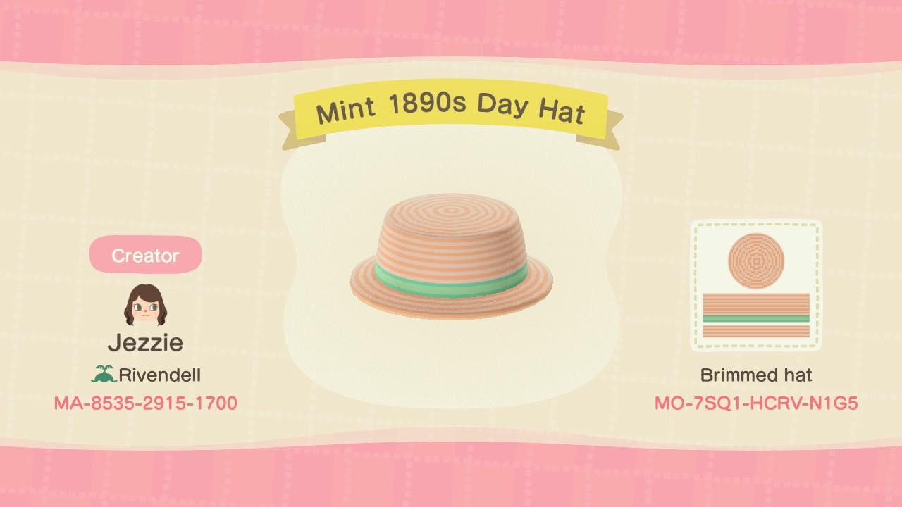 Animal Crossing Design Code: MO-7SQ1-HCRV-N1G5 Mint 1890s Day Hat