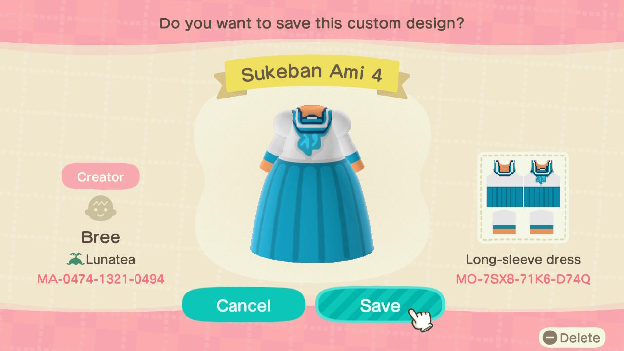Animal Crossing Design Code: MO-7SX8-71K8-D74Q Sukeban Ami 4