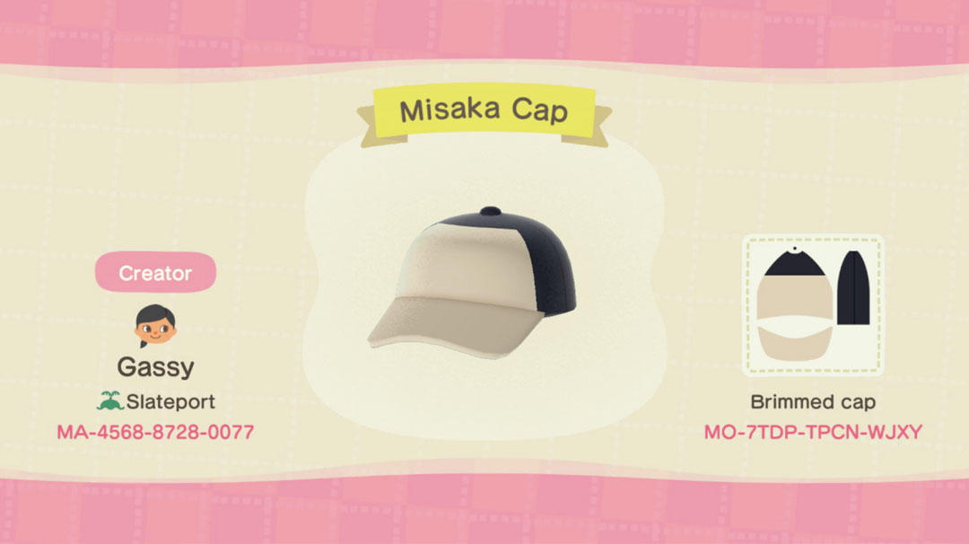 Animal Crossing Design Code: MO-7TDP-TPCN-WJXY Misaka Cap