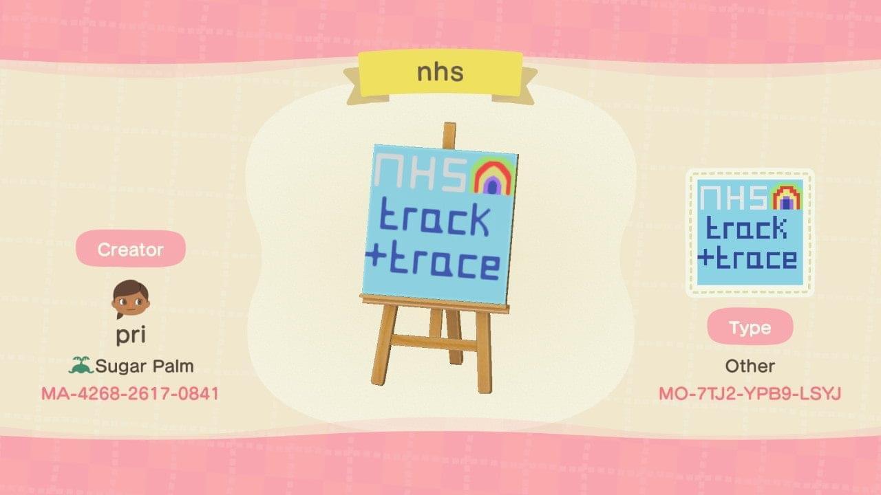 Animal Crossing Design Code: MO-7TJ2-YPB9-LSYJ NHS Track and Trace