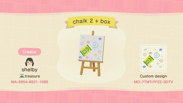 Animal Crossing Design Code: MO-7TMT-PF22-3DTV chalk 2 + box