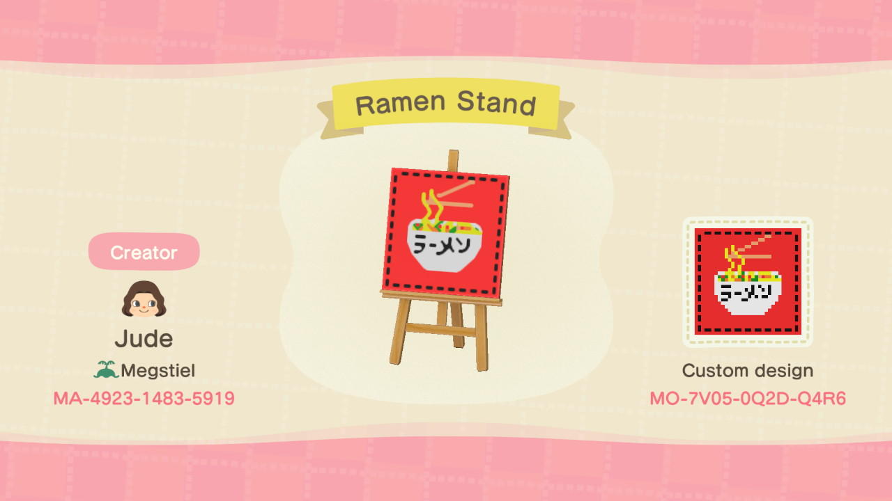 Animal Crossing Design Code: MO-7V05-0Q2D-Q4R6 Ramen Stand