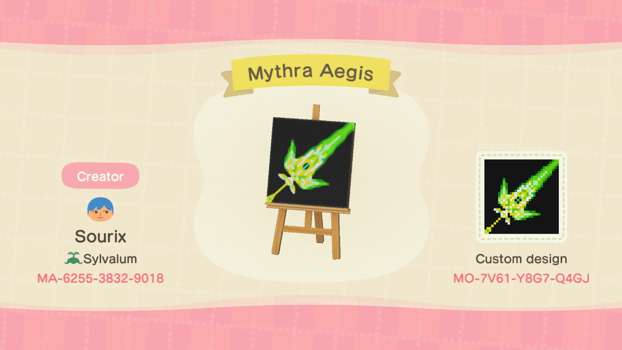 Animal Crossing Design Code: MO-7V61-Y8G7-Q4GJ XBC2 Mythra Aegis