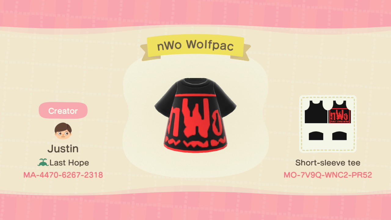 Animal Crossing Design Code: MO-7V9Q-WNC2-PR52 nWo Wolfpac