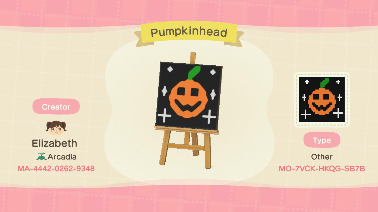 Animal Crossing Design Code: MO-7VCK-HKQC-SB7B Pumpkinhead