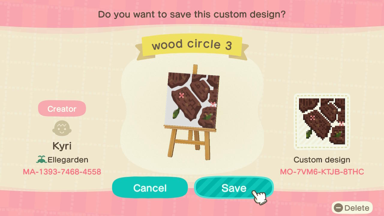 Animal Crossing Design Code: MO-7VM6-KTJB-8THC Wood circle