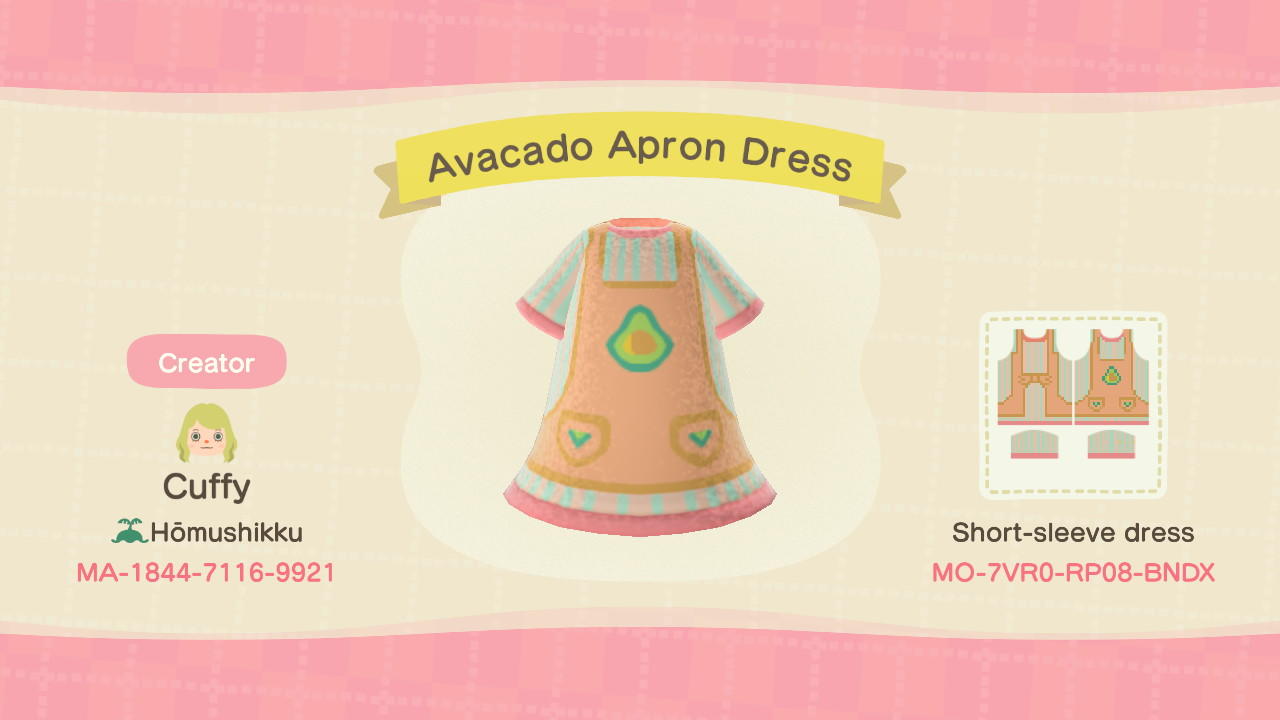Animal Crossing Design Code: MO-7VR0-RP08-BNDX Avocado dress