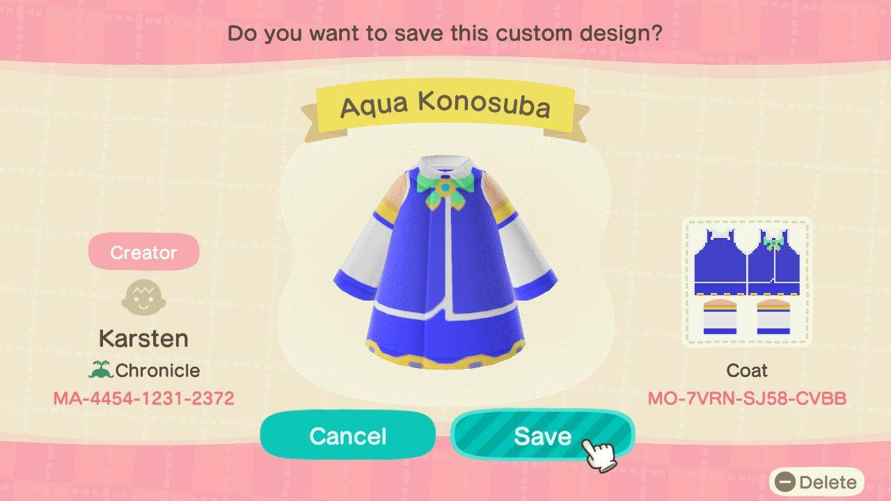 Animal Crossing Design Code: MO-7VRN-SJ58-CVBB Aqua Konosuba