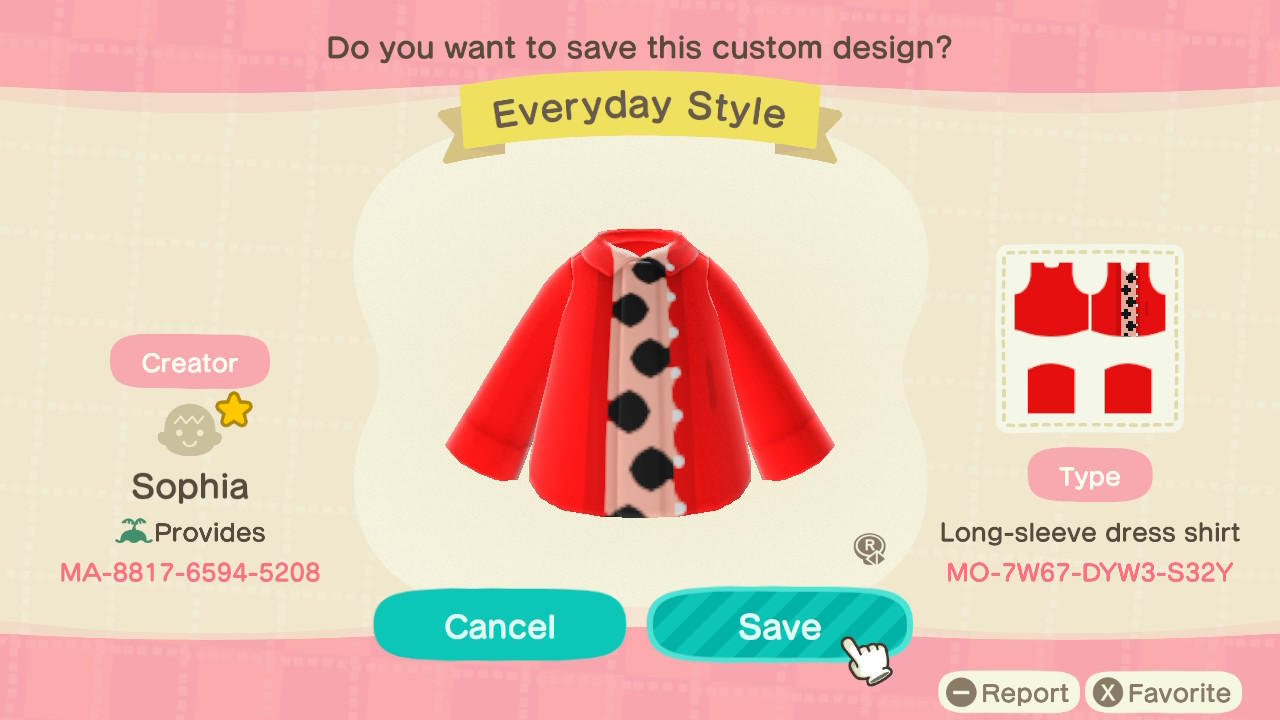Animal Crossing Design Code: MO-7W67-DYW3-S32Y Everyday Style