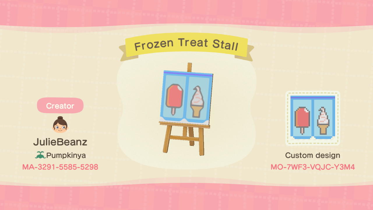 Animal Crossing Design Code: MO-7WF3-VQJC-Y3M4 Frozen Treat Stall