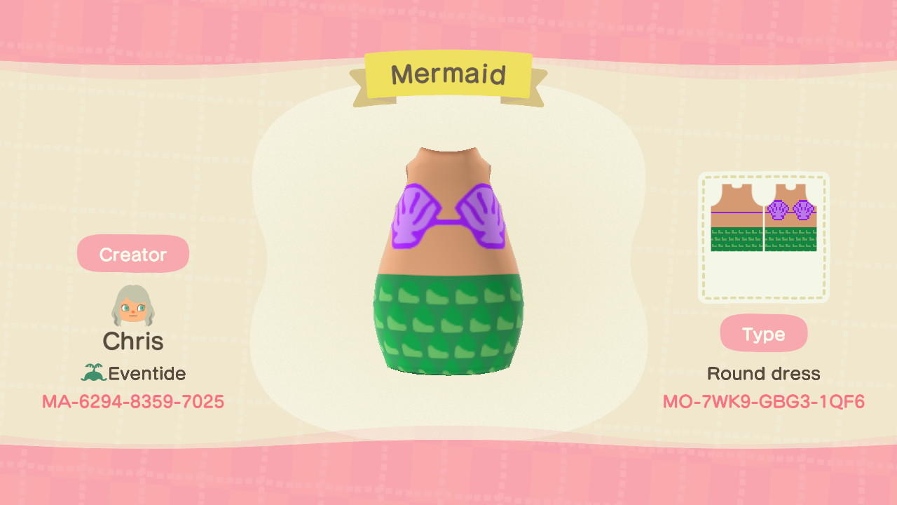 Animal Crossing Design Code: MO-7WK9-GBG3-1QF6 Mermaid Dress