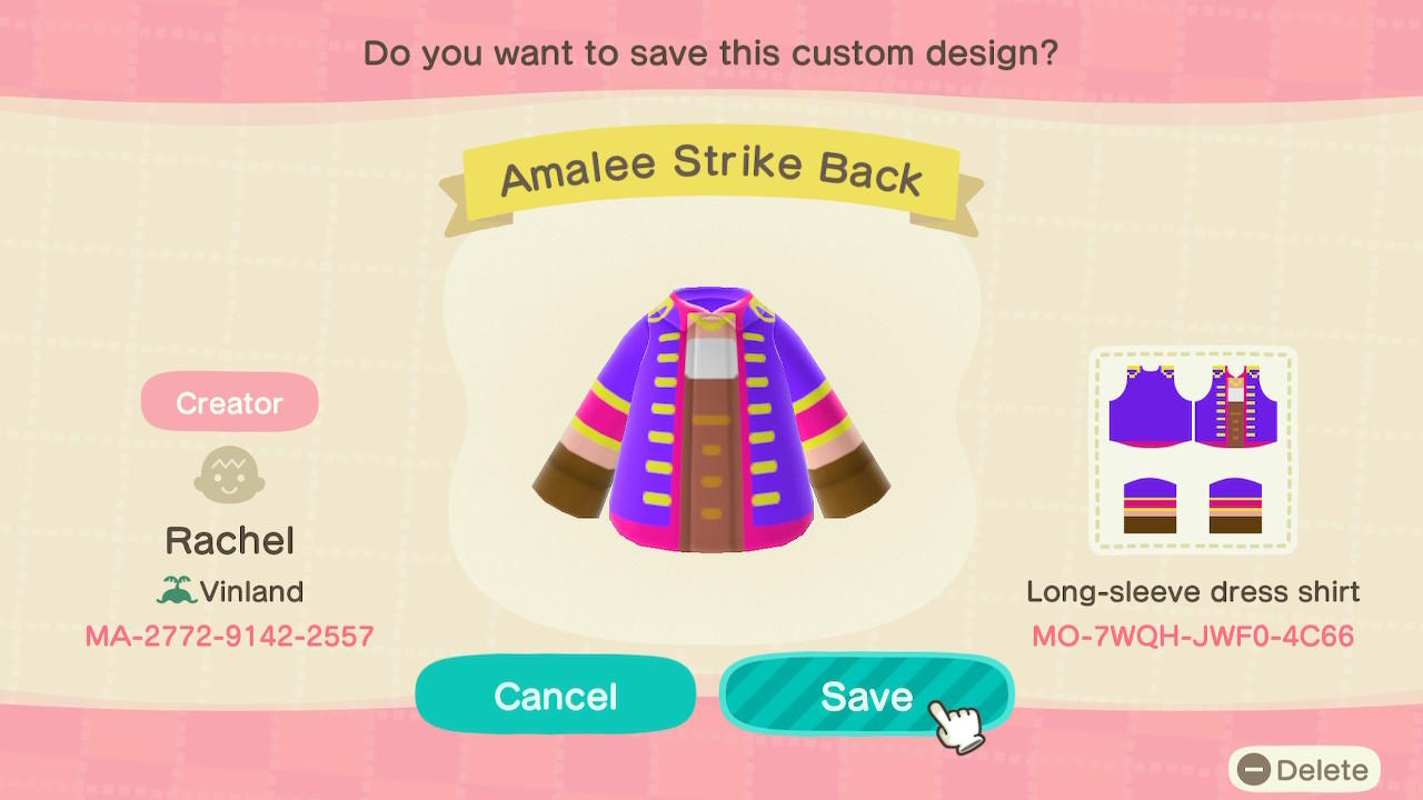 Animal Crossing Design Code: MO-7WQH-JWF0-4C66 Amalee Strike Back