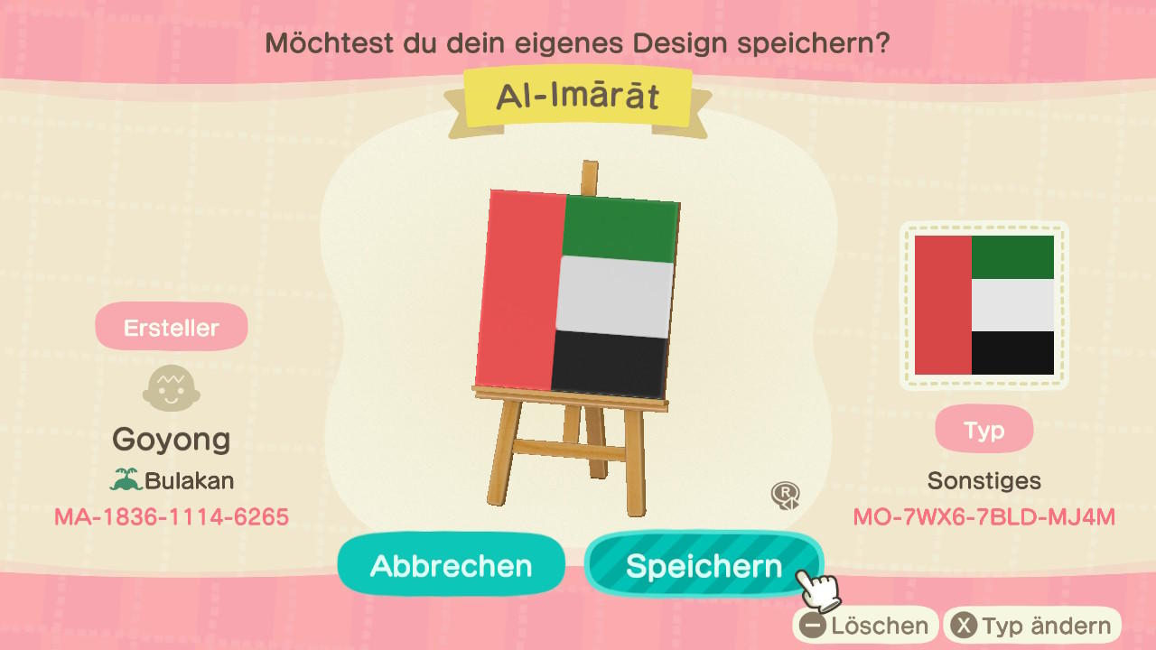 Animal Crossing Design Code: MO-7WX6-7BLD-MJ4M United Arab Emirates