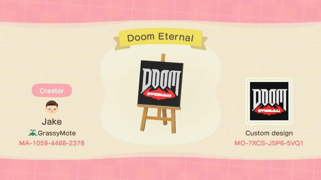 Animal Crossing Design Code: MO-7XCS-J5P6-FVQ1 Doom Eternal Logo
