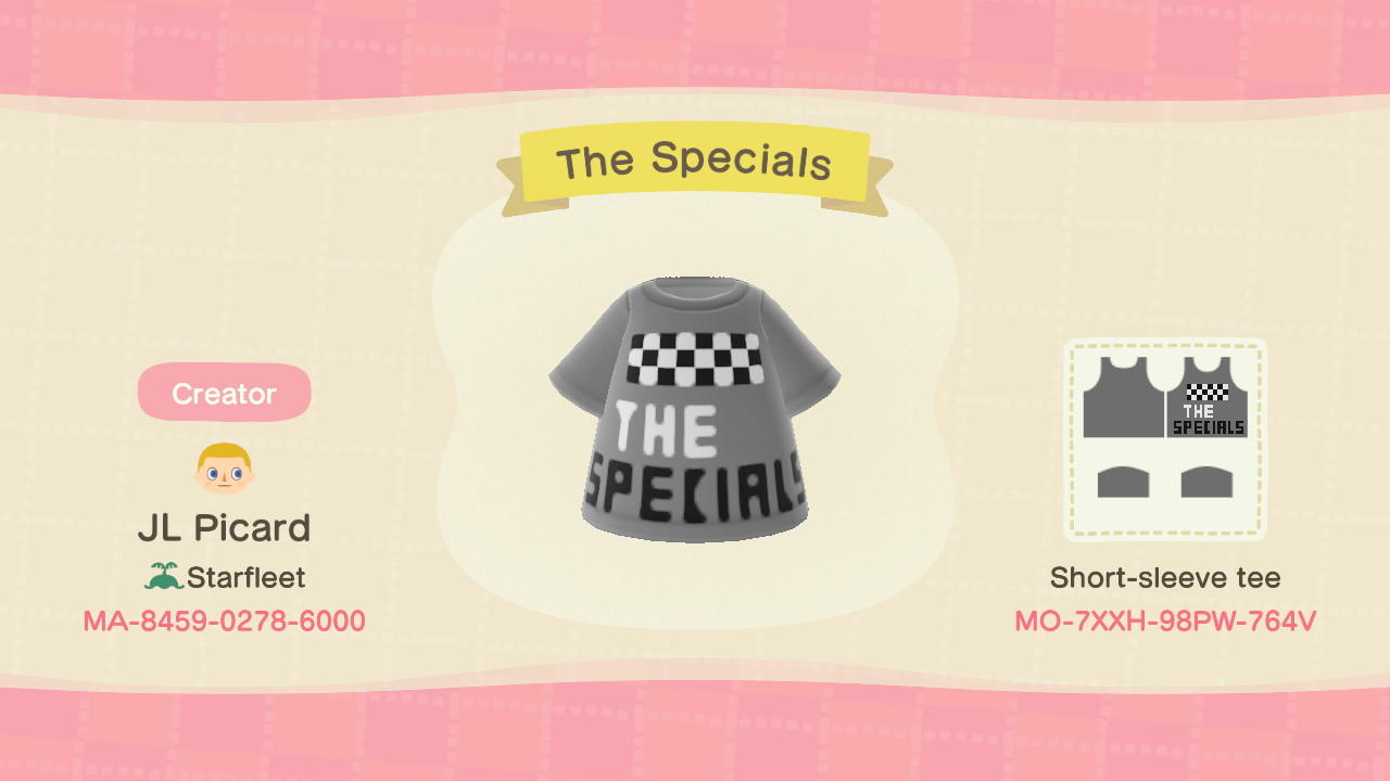 Animal Crossing Design Code: MO-7XXH-98PW-764V The Specials