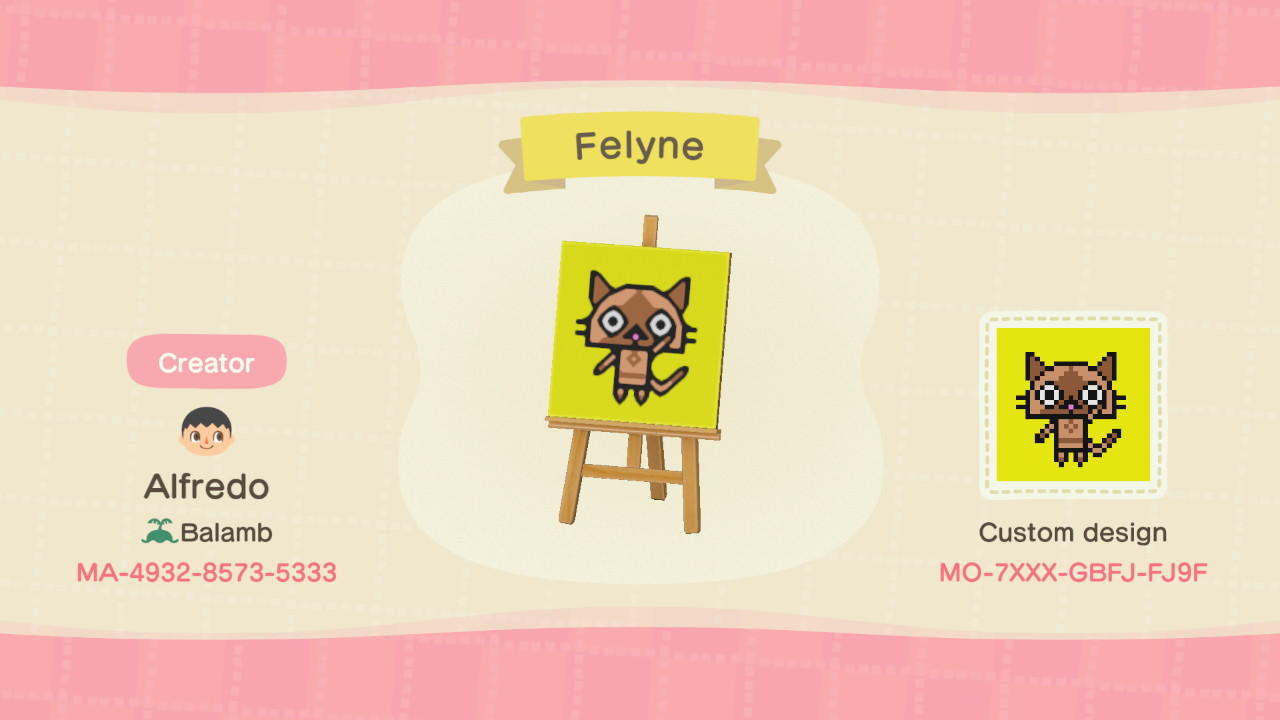 Animal Crossing Design Code: MO-7XXX-GBFJ-FJ9F Felyne