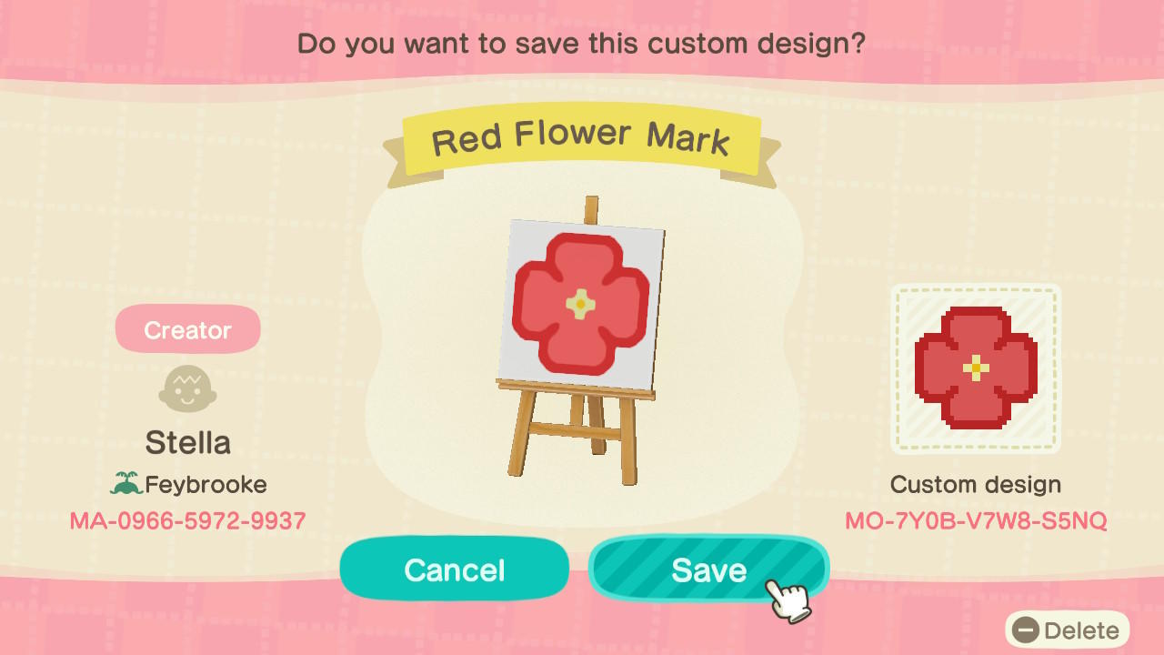 Animal Crossing Design Code: MO-7Y0B-V7W8-S5NQ Flower Icon (C.Code)