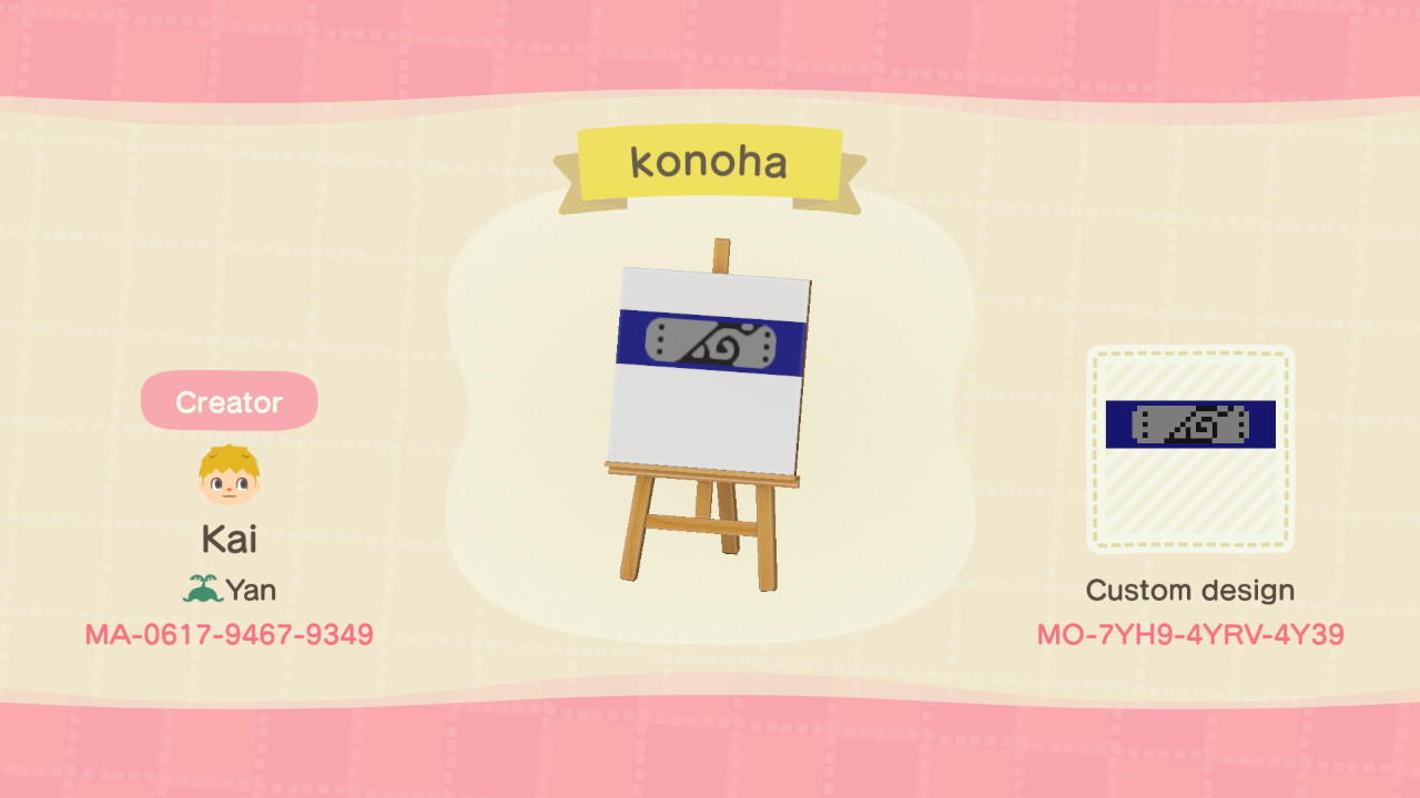 Animal Crossing Design Code: MO-7YH9-4YRV-4Y39 konoha