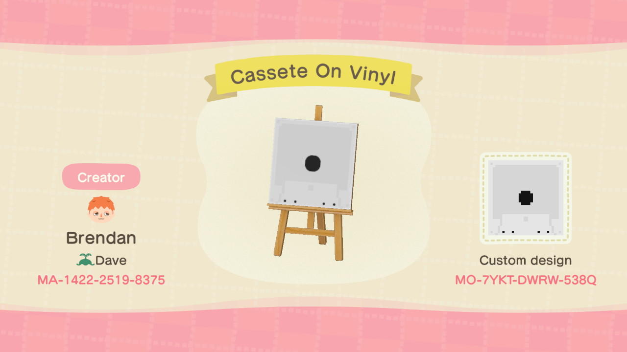 Animal Crossing Design Code: MO-7YKT-DWRW-538Q Cassette On Vinyl