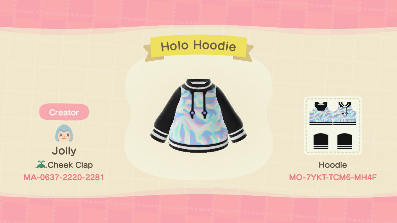Animal Crossing Design Code: MO-7YKT-TCM6-MH4F Holo Hoodie