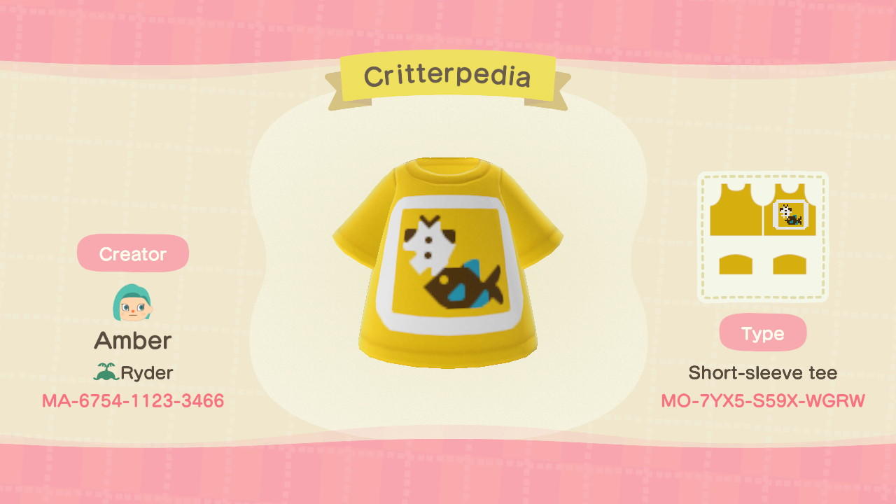 Animal Crossing Design Code: MO-7YX5-S59X-WGRW Critterpedia App