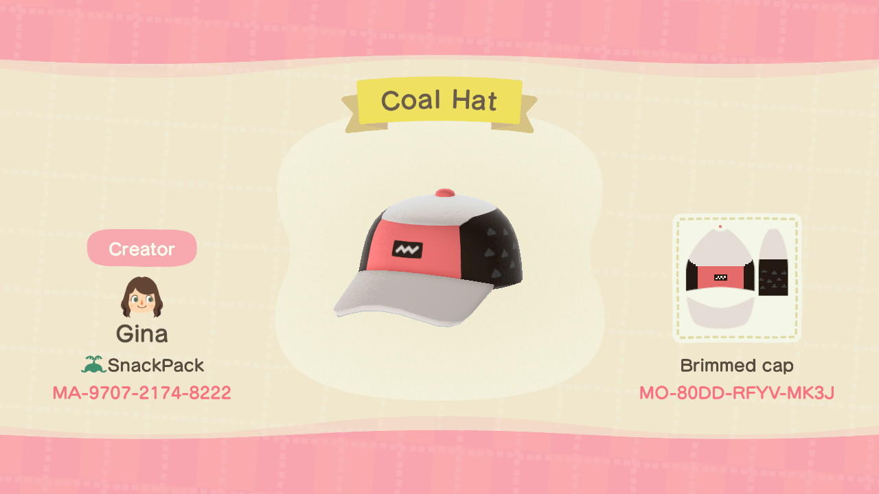 Animal Crossing Design Code: MO-80DD-RFYV-MK3J Coal Hat