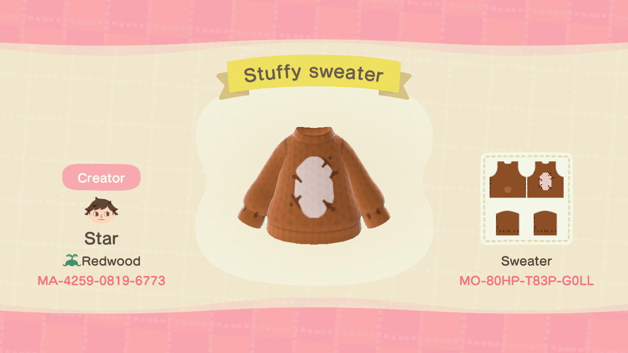 Animal Crossing Design Code: MO-80HP-T83P-G0LL Stuffy sweater
