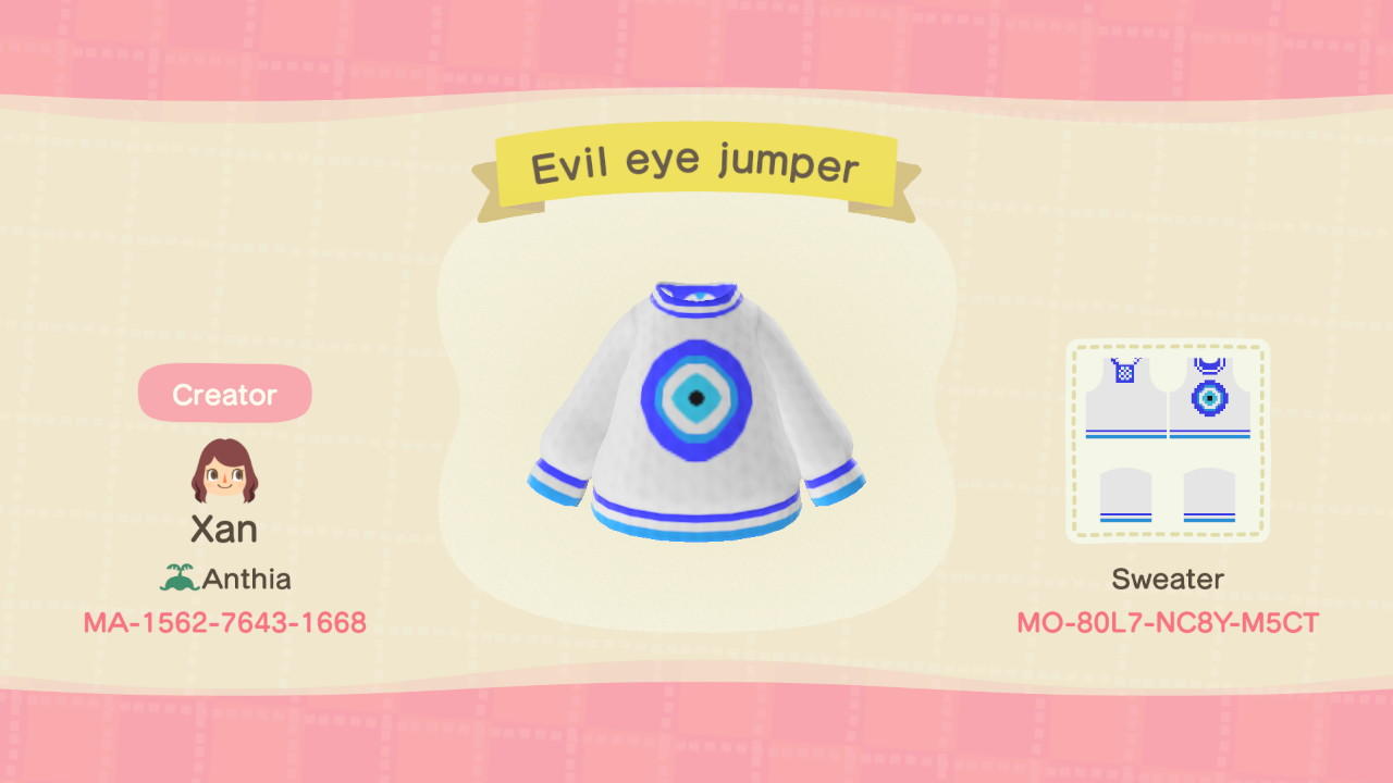 Animal Crossing Design Code: MO-80L7-NC8Y-M5CT Evil eye jumper