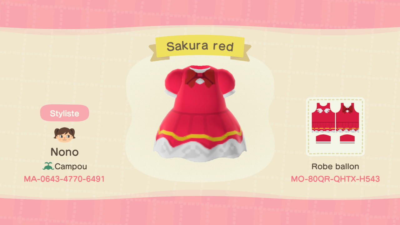 Animal Crossing Design Code: MO-80QR-QHTX-H543 Sakura red