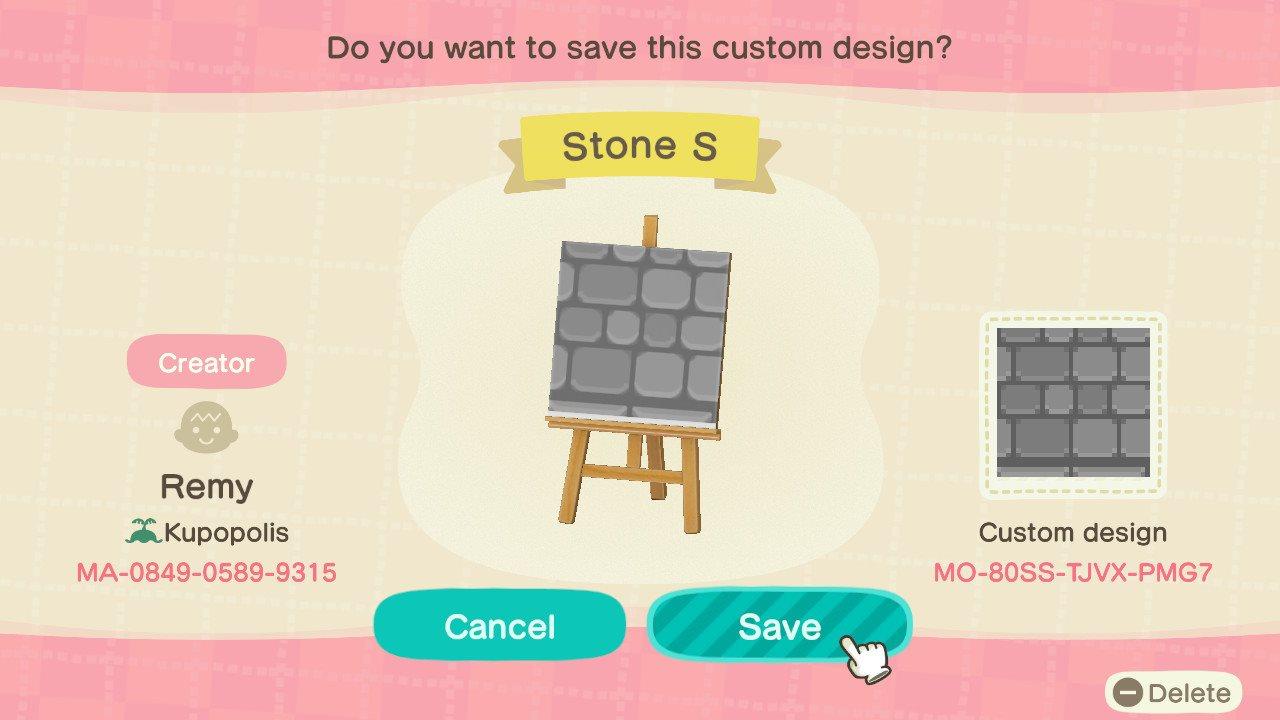 Animal Crossing Design Code: MO-80SS-TJVX-PMG7 Stone S