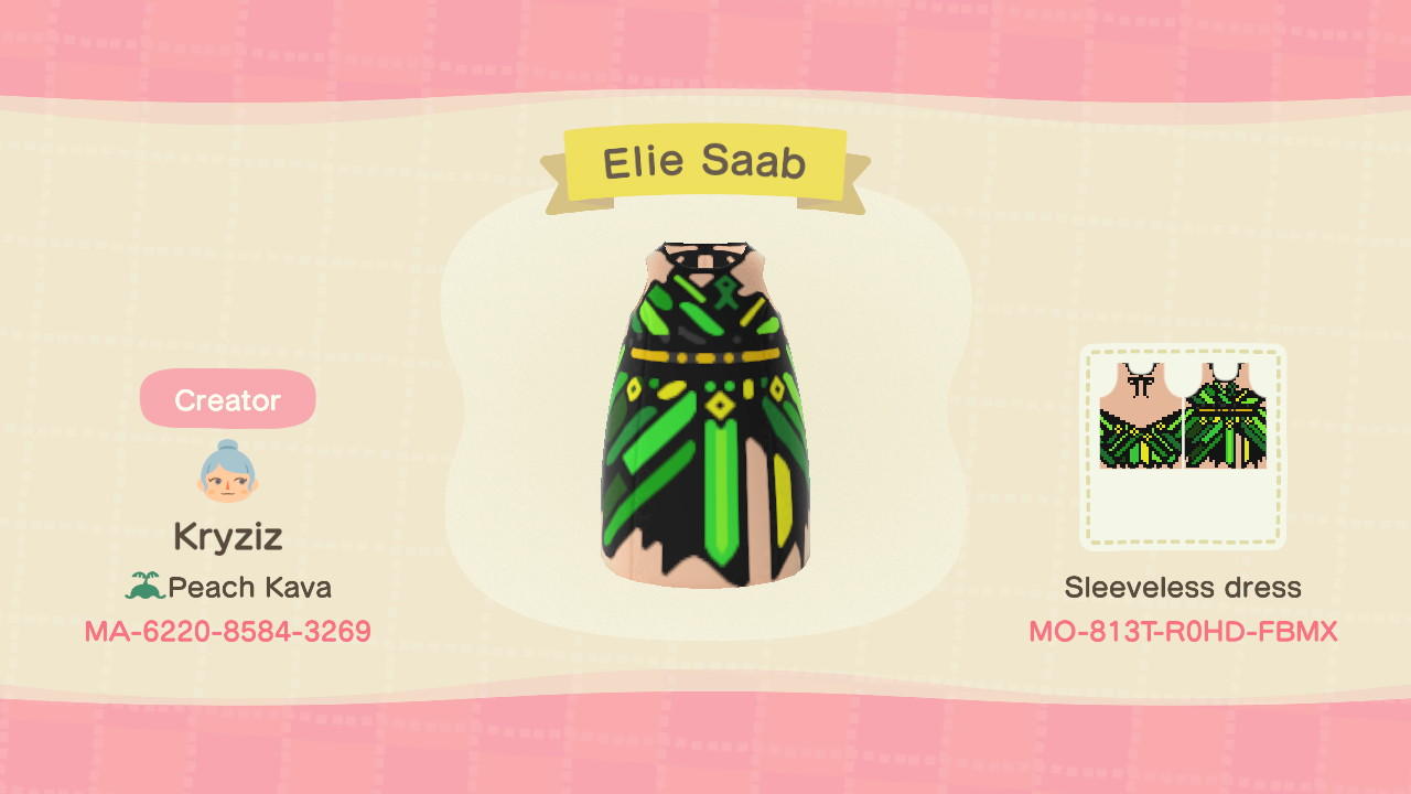 Animal Crossing Design Code: MO-813T-R0HD-FBMX Elie Saab Leaf Dress