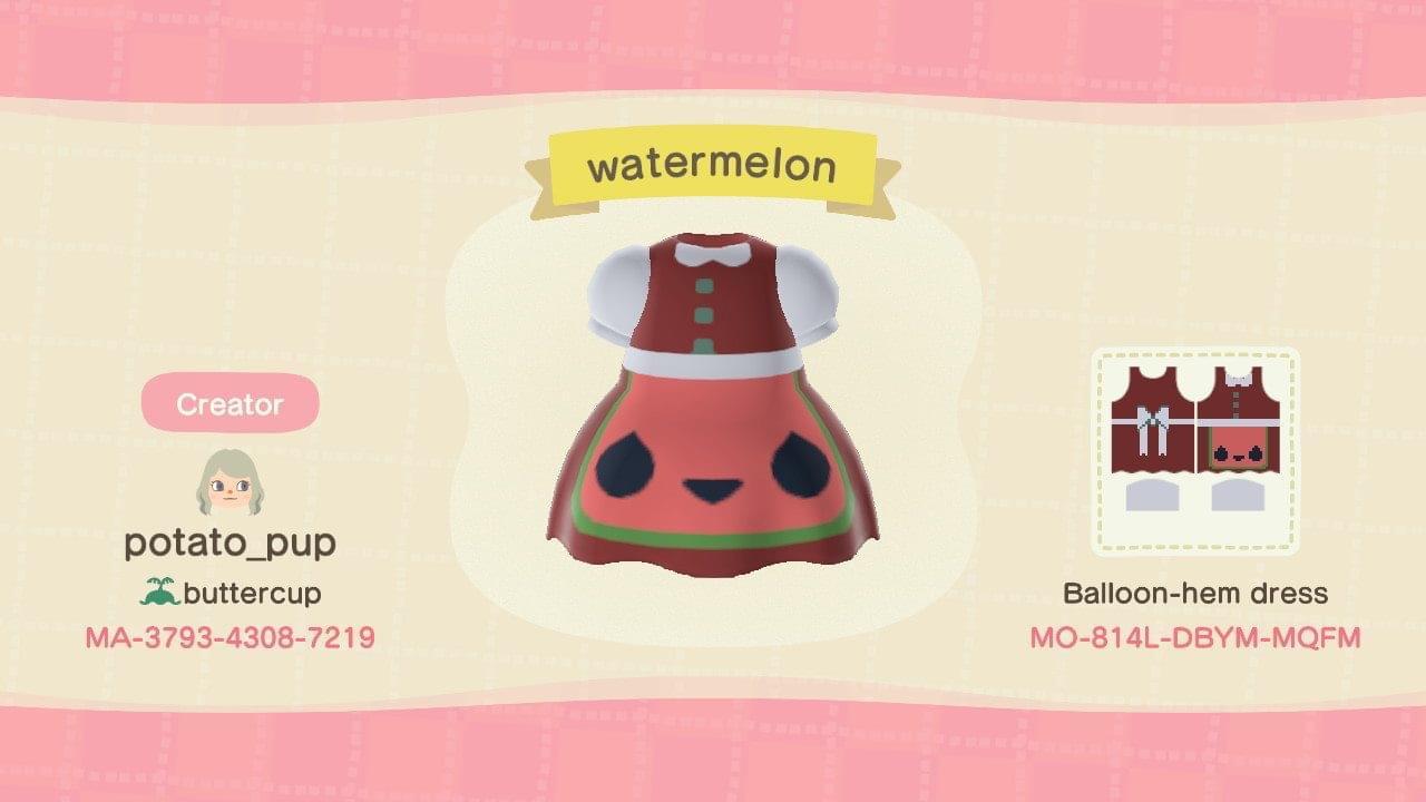 Animal Crossing Design Code: MO-814L-DBYM-MQFM Watermelon dress