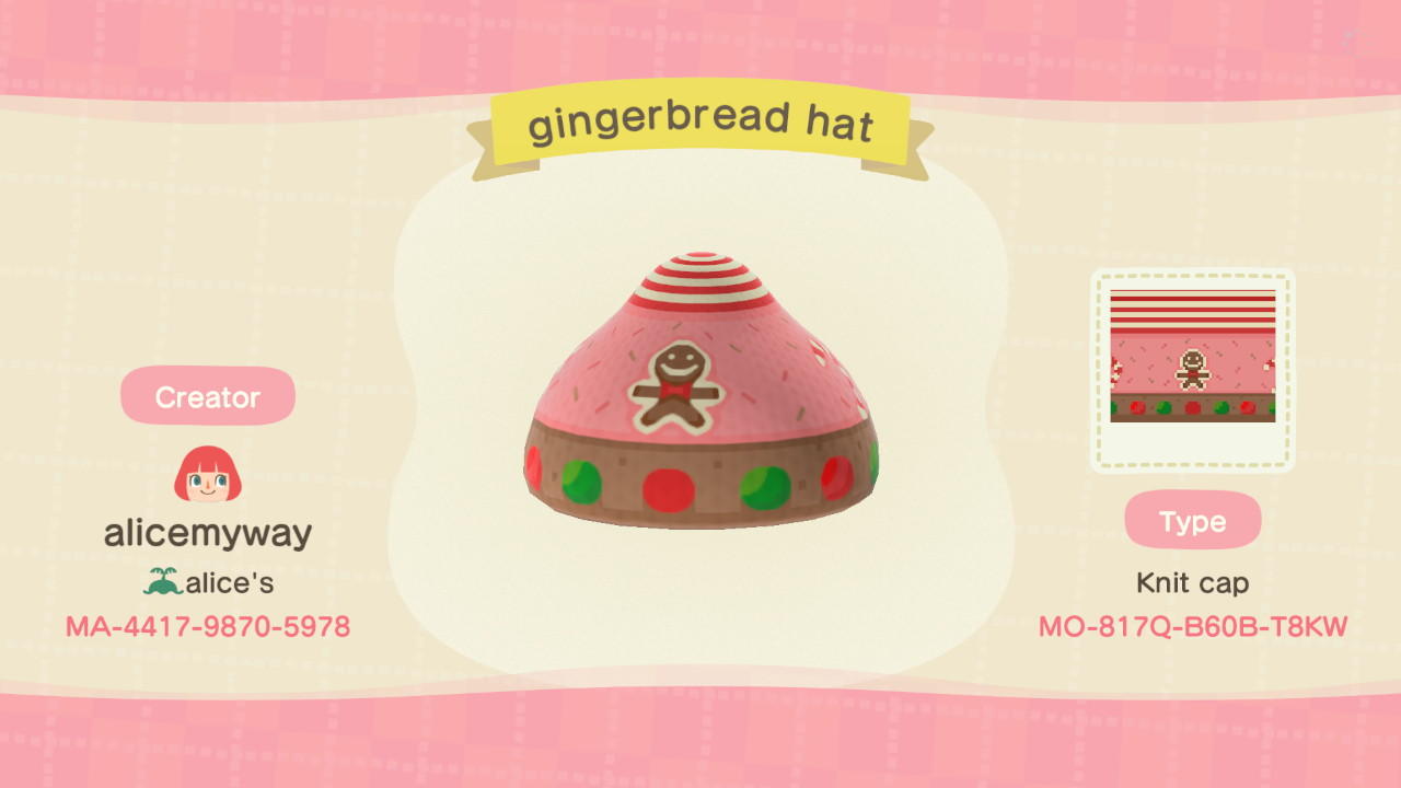 Animal Crossing Design Code: MO-817Q-B60B-T8KW Gingerbread hat