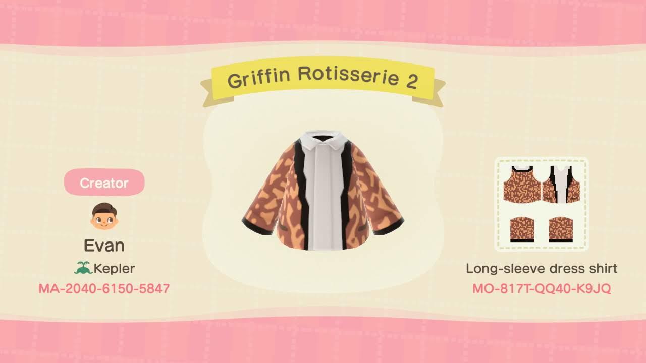Animal Crossing Design Code: MO-817T-QQ40-K9JQ Griffin Rotisserie