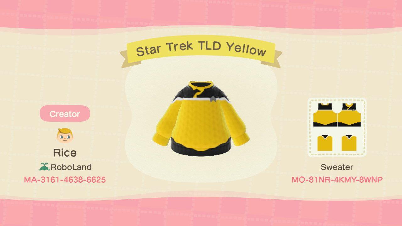 Animal Crossing Design Code: MO-81NR-4KMY-8WNP Star Trek TLD Yellow