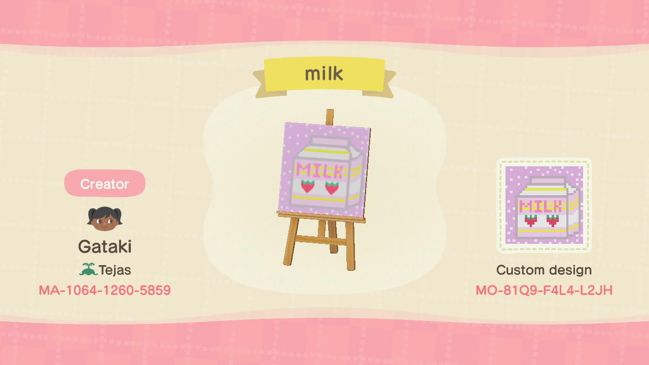 Animal Crossing Design Code: MO-81Q9-F4L4-L2JH Milk