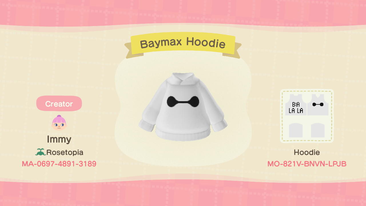 Animal Crossing Design Code: MO-821V-BNVN-LPJB Baymax Hoodie