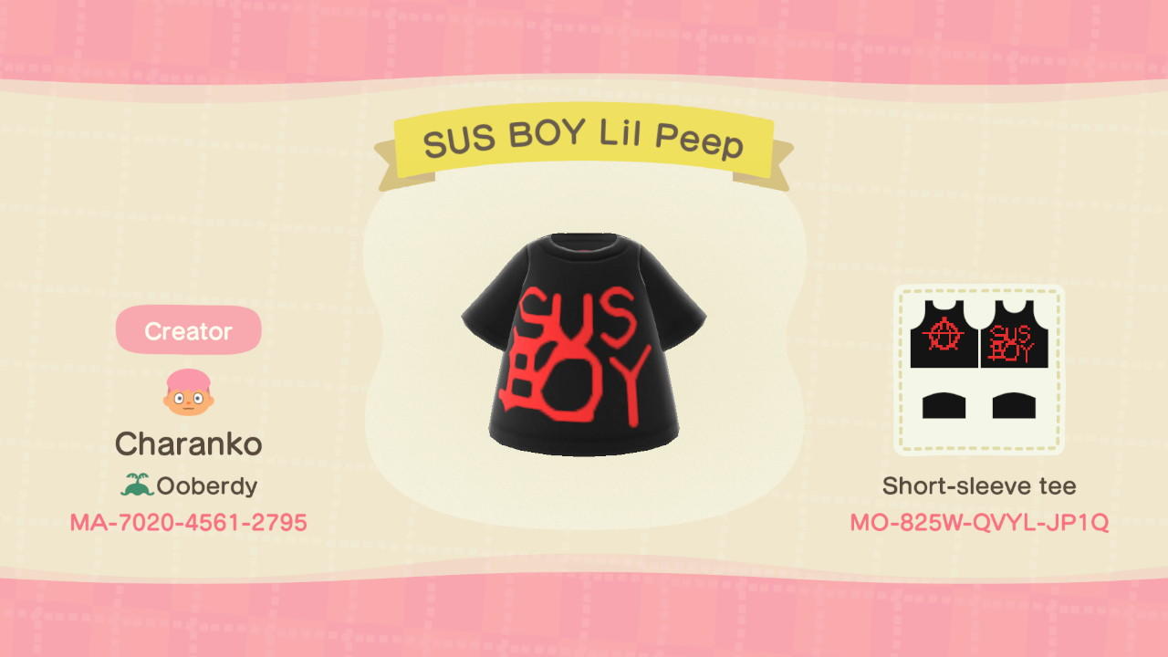 Animal Crossing Design Code: MO-825W-QVYL-JP1Q SUS BOY Lil Peep