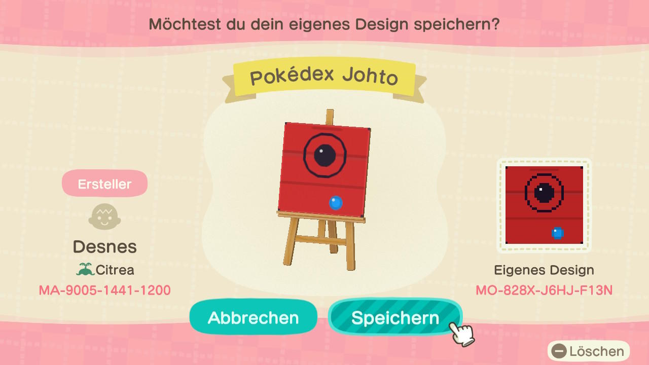 Animal Crossing Design Code: MO-828X-J6HJ-F13N Pokédex Johto