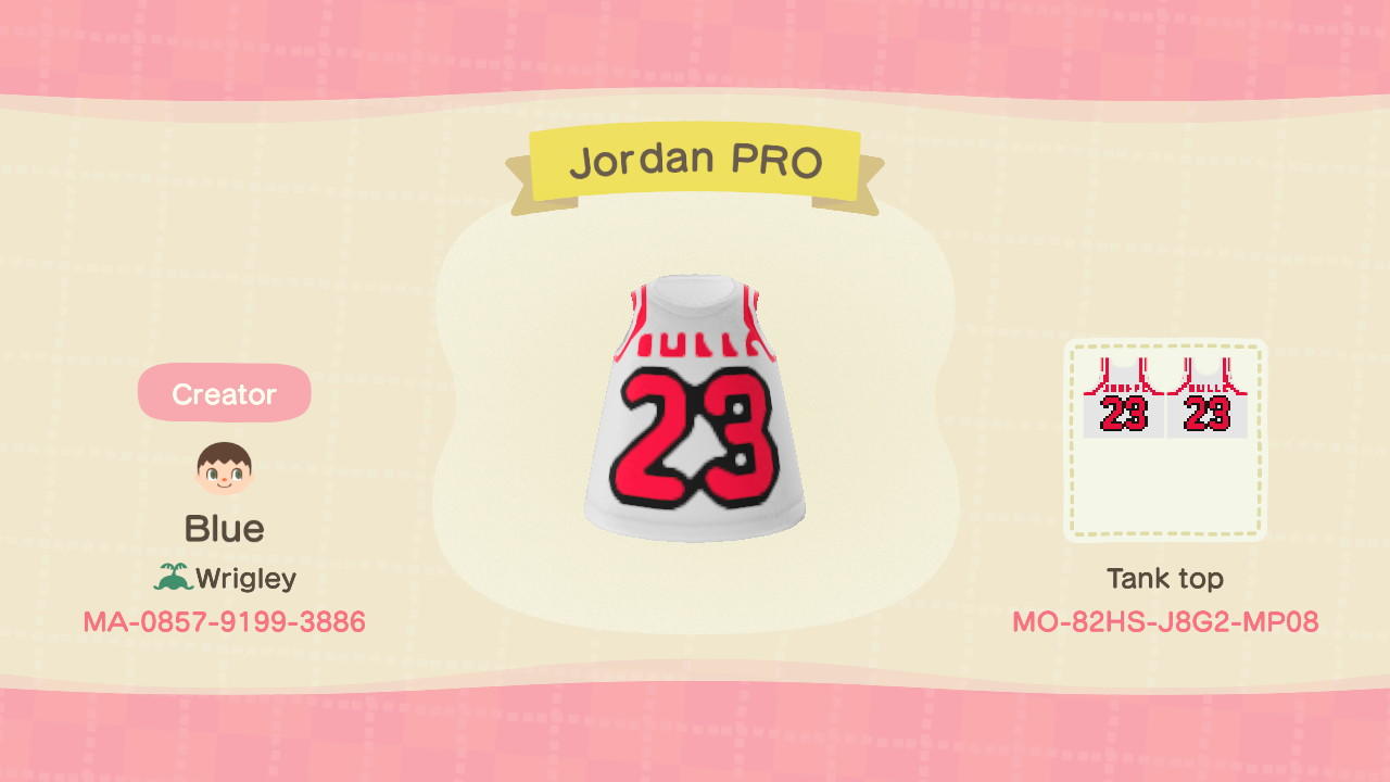 Animal Crossing Design Code: MO-82HS-J8G2-MP08 Jordan no. 23 Jersey