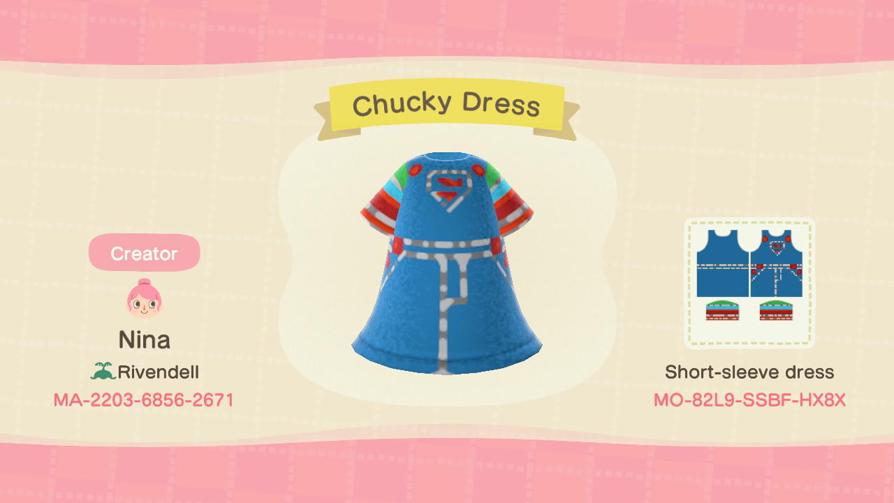 Animal Crossing Design Code: MO-82L9-SSBF-HX8X Chucky Dress
